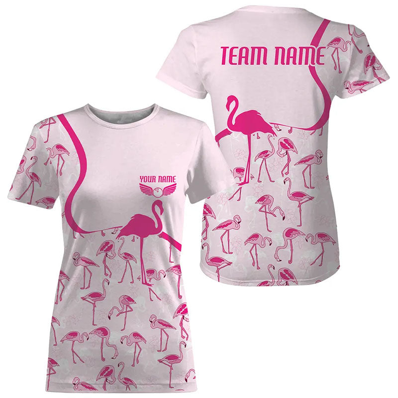 Pink Flamingo Customized Bowling Women T-Shirts, Bowling Tournament For Bowlers IPHW6680