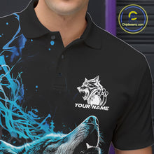 Load image into Gallery viewer, Custom Blue Wolf Howling Men Polo Shirt, Wolf Bowling Team Jerseys IPHW10158