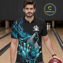 Load image into Gallery viewer, Custom Blue Wolf Howling Men Polo Shirt, Wolf Bowling Team Jerseys IPHW10158