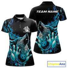 Load image into Gallery viewer, Custom Blue Wolf Howling Women Polo Shirt, Wolf Bowling Team Jerseys IPHW10158