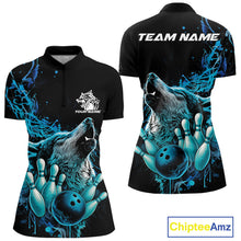 Load image into Gallery viewer, Custom Blue Wolf Howling Women Quarter-Zip Shirt, Wolf Bowling Team Jerseys IPHW10158