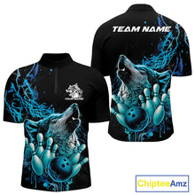 Load image into Gallery viewer, Custom Blue Wolf Howling Men Quarter-Zip Shirt, Wolf Bowling Team Jerseys IPHW10158