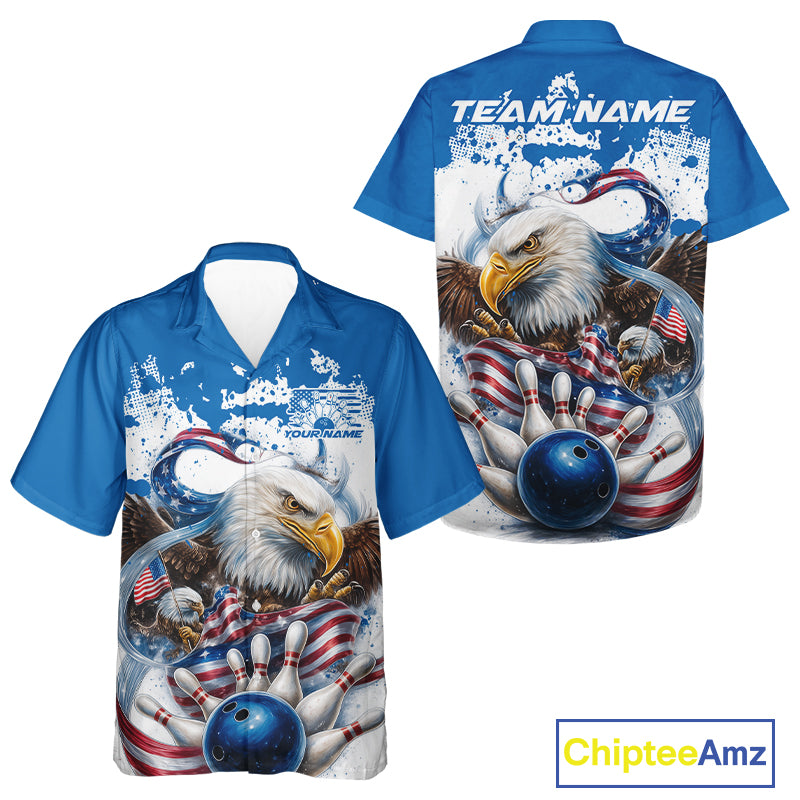 Custom Patriotic US Flag Eagle Bowling Men And Women Shirt, USA Bowling Team League Shirt IPHW10164