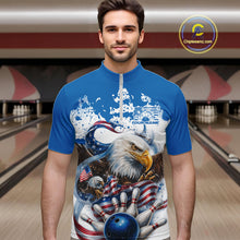 Load image into Gallery viewer, Custom Patriotic US Flag Eagle Bowling Men Shirt, USA Bowling Team League Shirt IPHW10164