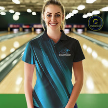 Load image into Gallery viewer, Custom Black And Blue Gradient Flame Bowling Team Jerseys, Fire Bowling Shirt For Women IPHW10571