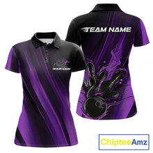 Load image into Gallery viewer, Custom Black And Purple Gradient Flame Bowling Team Jerseys, Fire Bowling Shirt For Women IPHW10572