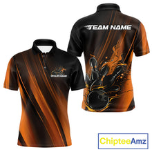 Load image into Gallery viewer, Custom Gold And Orange Gradient Flame Bowling Team Jerseys, Fire Bowling Shirt For Men IPHW10573