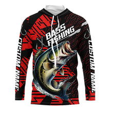 Load image into Gallery viewer, Black And Red Custom Bass Fishing Jerseys, Largemouth Bass Long Sleeve Tournament Fishing Shirts IPHW6198