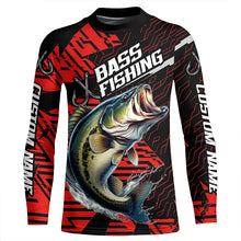 Load image into Gallery viewer, Black And Red Custom Bass Fishing Jerseys, Largemouth Bass Long Sleeve Tournament Fishing Shirts IPHW6198