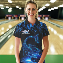 Load image into Gallery viewer, Custom Black Blue Flame Scorpio Zodiac Bowling Women Polo Shirt, Scorpion Bowling Team IPHW8969