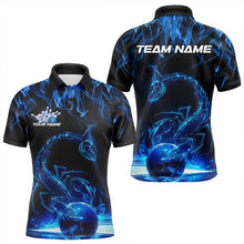 Load image into Gallery viewer, Custom Black And Blue Flame Scorpio Zodiac Bowling Men Polo Shirts, Scorpion Bowling Team IPHW8969
