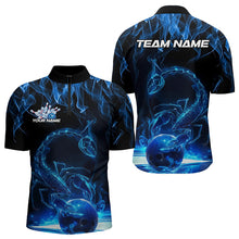 Load image into Gallery viewer, Custom Black And Blue Flame Scorpio Zodiac Bowling Men Quarter-Zip Shirts, Scorpion Bowling Team IPHW8969