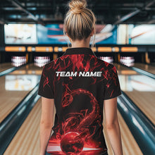 Load image into Gallery viewer, Custom Black Red Flame Scorpio Zodiac Bowling Women Polo Shirts, Scorpion Bowling Team IPHW8970
