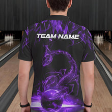 Load image into Gallery viewer, Custom Black And Purple Flame Scorpio Zodiac Bowling Men Polo Shirts, Scorpion Bowling Team IPHW8971