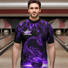 Load image into Gallery viewer, Custom Black And Purple Flame Scorpio Zodiac Bowling Men Quarter-Zip Shirt, Scorpion Bowling Team IPHW8971