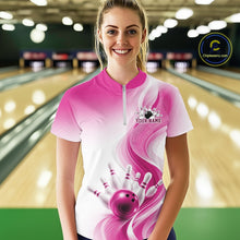 Load image into Gallery viewer, Custom Pink Bowling Jerseys For Women, Bowling Team Tournament Quarter-Zip Shirt IPHW11370
