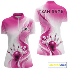 Load image into Gallery viewer, Custom Pink Bowling Jerseys For Women, Bowling Team Tournament Quarter-Zip Shirt IPHW11370