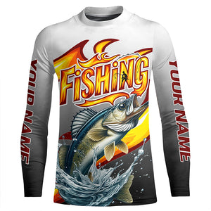 Custom Walleye Flame Fishing Shirts, Walleye Long Sleeve Fishing Jerseys Fishing Gifts IPHW6689