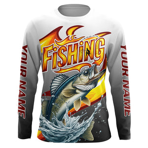 Custom Walleye Flame Fishing Shirts, Walleye Long Sleeve Fishing Jerseys Fishing Gifts IPHW6689