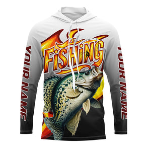 Custom Crappie Flame Fishing Shirts, Crappie Long Sleeve Fishing Jerseys Fishing Gifts IPHW6690