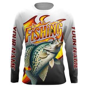 Custom Crappie Flame Fishing Shirts, Crappie Long Sleeve Fishing Jerseys Fishing Gifts IPHW6690