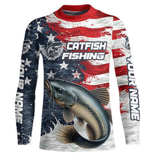 Load image into Gallery viewer, Catfish Fishing Custom Long Sleeve Fishing Shirts, American Flag Patriotic Catfish Fishing Shirt IPHW7013