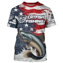 Load image into Gallery viewer, Catfish Fishing Custom Long Sleeve Fishing Shirts, American Flag Patriotic Catfish Fishing Shirt IPHW7013