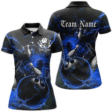 Load image into Gallery viewer, Black And Blue Thunder Lightning Custom Ladies Bowling Shirts, Bowling Uniform Bowling Team IPHW7262