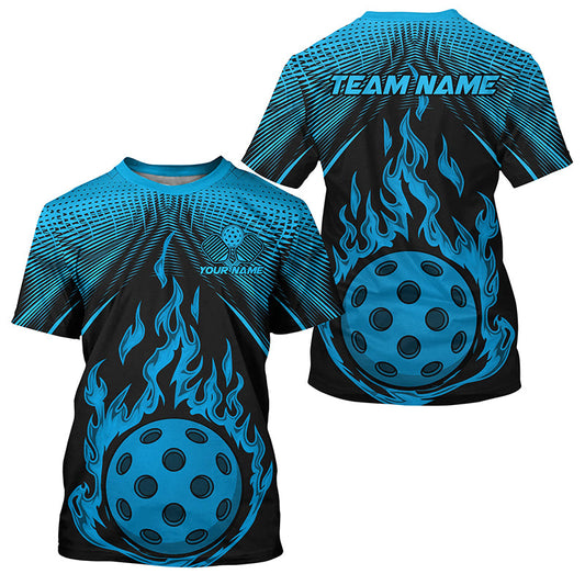 Black And Blue Fire Pickleball Ball Custom Flame Pickleball T-Shirts For Men, Pickleball Tournament Shirts IPHW7790