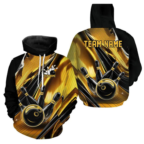 Custom Black And Gold Bowling Jerseys For Men And Women, Bowling Team Hoodie Shirts With Name IPHW8016