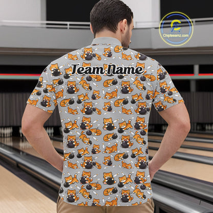 Custom Cute Ginger Tabby Cat Bowling Men Quarter-Zip Shirts, Cat Bowling Team Shirt IPHW10304