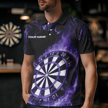 Load image into Gallery viewer, Custom Black And Purple Fire Flame Dartboard Dart Polo Shirts For Men, Dart Tournament Shirt IPHW8495