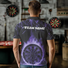 Load image into Gallery viewer, Custom Black And Purple Fire Flame Dartboard Dart Polo Shirts For Men, Dart Tournament Shirt IPHW8495