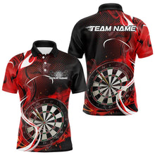 Load image into Gallery viewer, Custom Black And Red Flame Dart Team Polo Shirts For Men, Dart Tournament Shirts IPHW8502