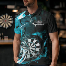 Load image into Gallery viewer, Custom Black And Blue Flame Dart Team Polo Shirts For Men, Dart Tournament Shirts IPHW8503
