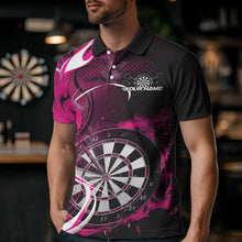 Load image into Gallery viewer, Custom Black And Pink Flame Dart Team Polo Shirts For Men, Dart Tournament Shirts IPHW8504