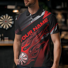 Load image into Gallery viewer, Custom Black And Red Flame Dartboard Dart Team Polo Shirts For Men, Fire Dart Jerseys IPHW8505