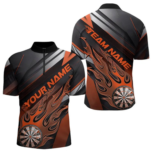 Custom Black And Orange Flame Dartboard Dart Team Quarter-Zip Shirts For Men, Fire Dart Jerseys IPHW8507