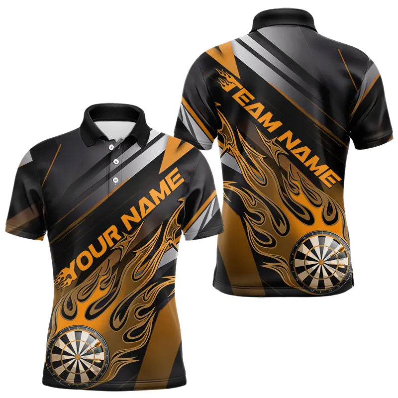 Custom Black And Yellow Flame Dartboard Dart Team Polo Shirts For Men, Fire Dart Jerseys IPHW8508