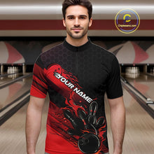 Load image into Gallery viewer, Custom Black And Red Flame Bowling Team Shirts, Bowling League Shirt Men Bowling Jersey IPHW10574