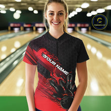 Load image into Gallery viewer, Custom Black And Red Flame Bowling Team Shirt, Bowling League Shirt Women Bowling Jersey IPHW10574