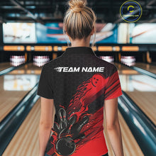 Load image into Gallery viewer, Custom Black And Red Flame Bowling Team Shirt, Bowling League Shirt Women Bowling Jersey IPHW10574