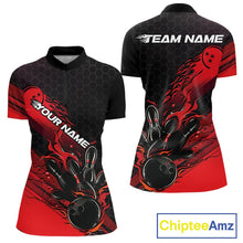 Load image into Gallery viewer, Custom Black And Red Flame Bowling Team Shirt, Bowling League Shirt Women Bowling Jersey IPHW10574