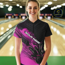 Load image into Gallery viewer, Custom Black And Pink Flame Bowling Team Shirts, Bowling League Shirt Women Jersey IPHW10576
