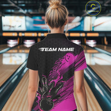 Load image into Gallery viewer, Custom Black And Pink Flame Bowling Team Shirts, Bowling League Shirt Women Jersey IPHW10576