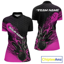 Load image into Gallery viewer, Custom Black And Pink Flame Bowling Team Shirts, Bowling League Shirt Women Jersey IPHW10576