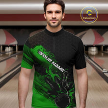 Load image into Gallery viewer, Custom Black And Green Flame Bowling Team Shirts, Bowling League Shirt Men Bowling Jersey IPHW10578