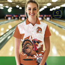 Load image into Gallery viewer, White And Orange Custom Funny Turkey Bowling Women Shirt, Bowling League Team Shirt IPHW10807
