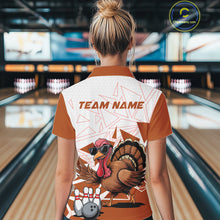 Load image into Gallery viewer, White And Orange Custom Funny Turkey Bowling Women Shirt, Bowling League Team Shirt IPHW10807