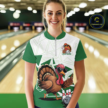 Load image into Gallery viewer, White And Green Custom Funny Turkey Bowling Women Shirt, Bowling League Team Shirt IPHW10808